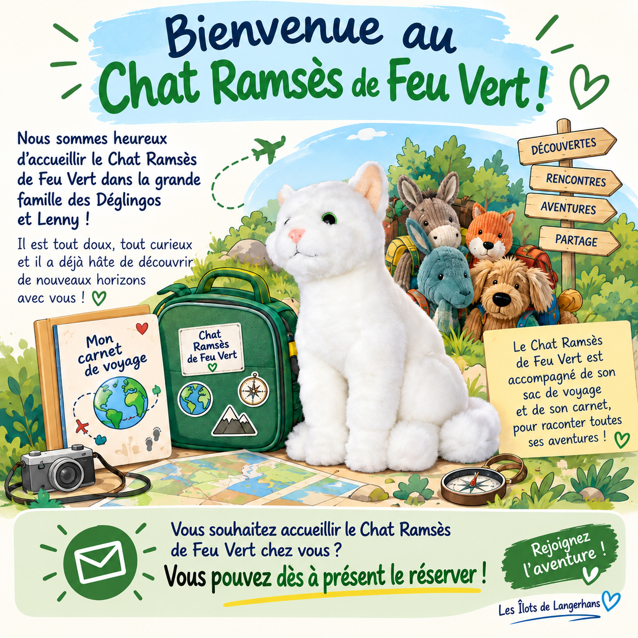 Ramsès, le Chat de Feu Vert, nouvelle peluche voyageuse des Îlots de Langerhans